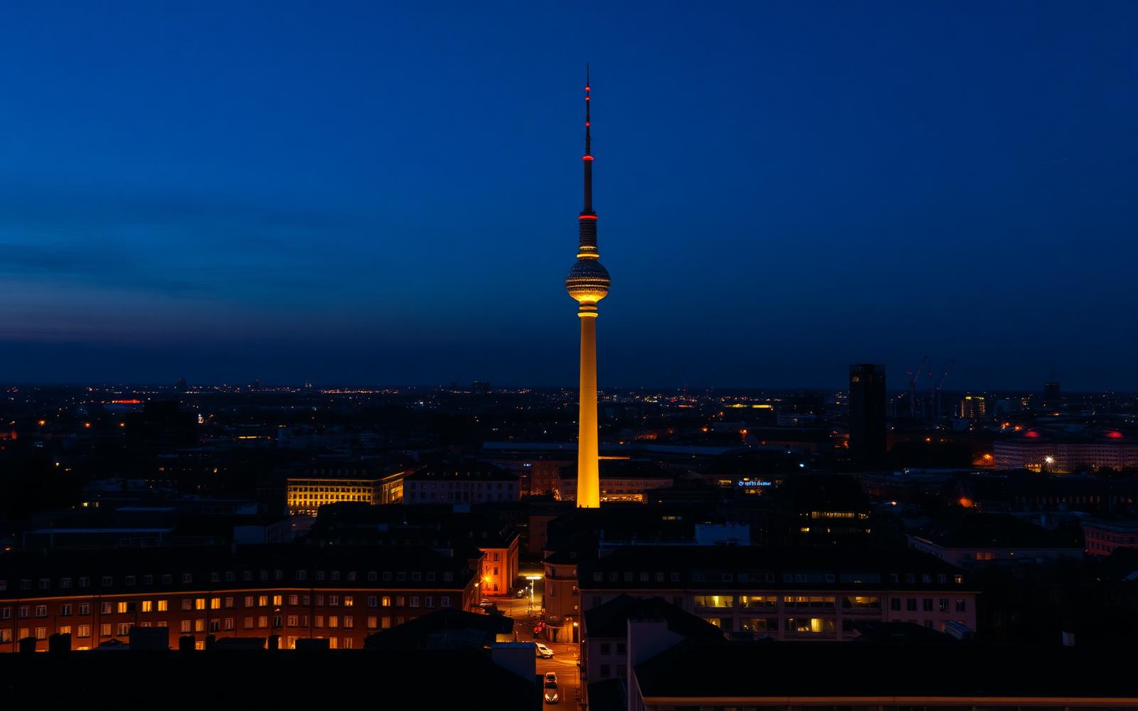 Berlin skyline at night with the Fernsehturm TV tower